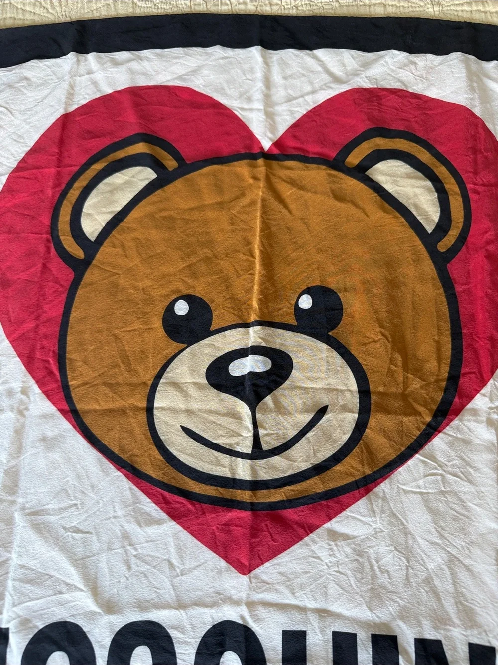 Moschino White, Red & Brown Bear Heart Logo scarf